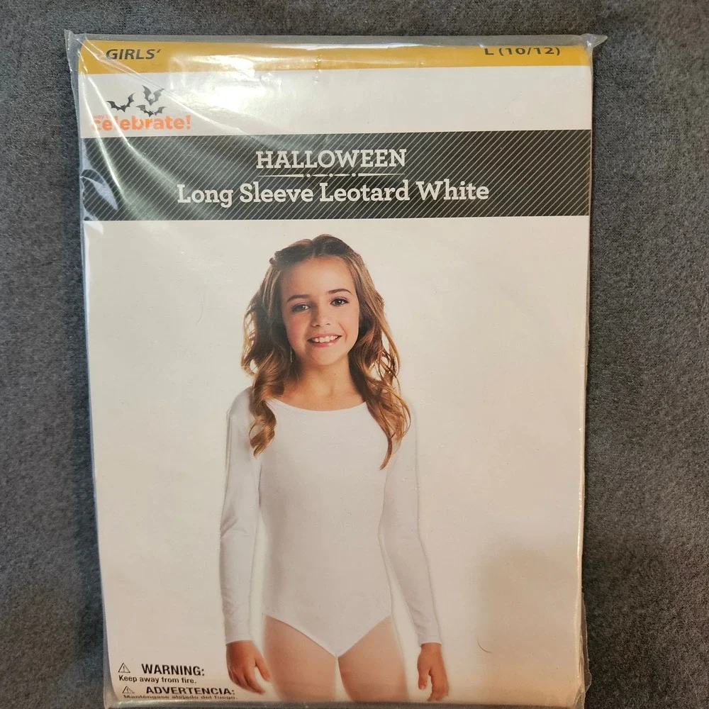 Celebrate Girls Long Sleeve Leotard White Costume Base Layer Size‎ L 10 12